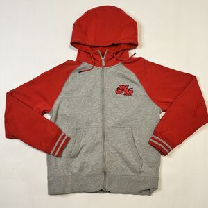Nike Air Red And Grey Zip Up Hoodie Mens Size Medium Retro Embroidered Logo